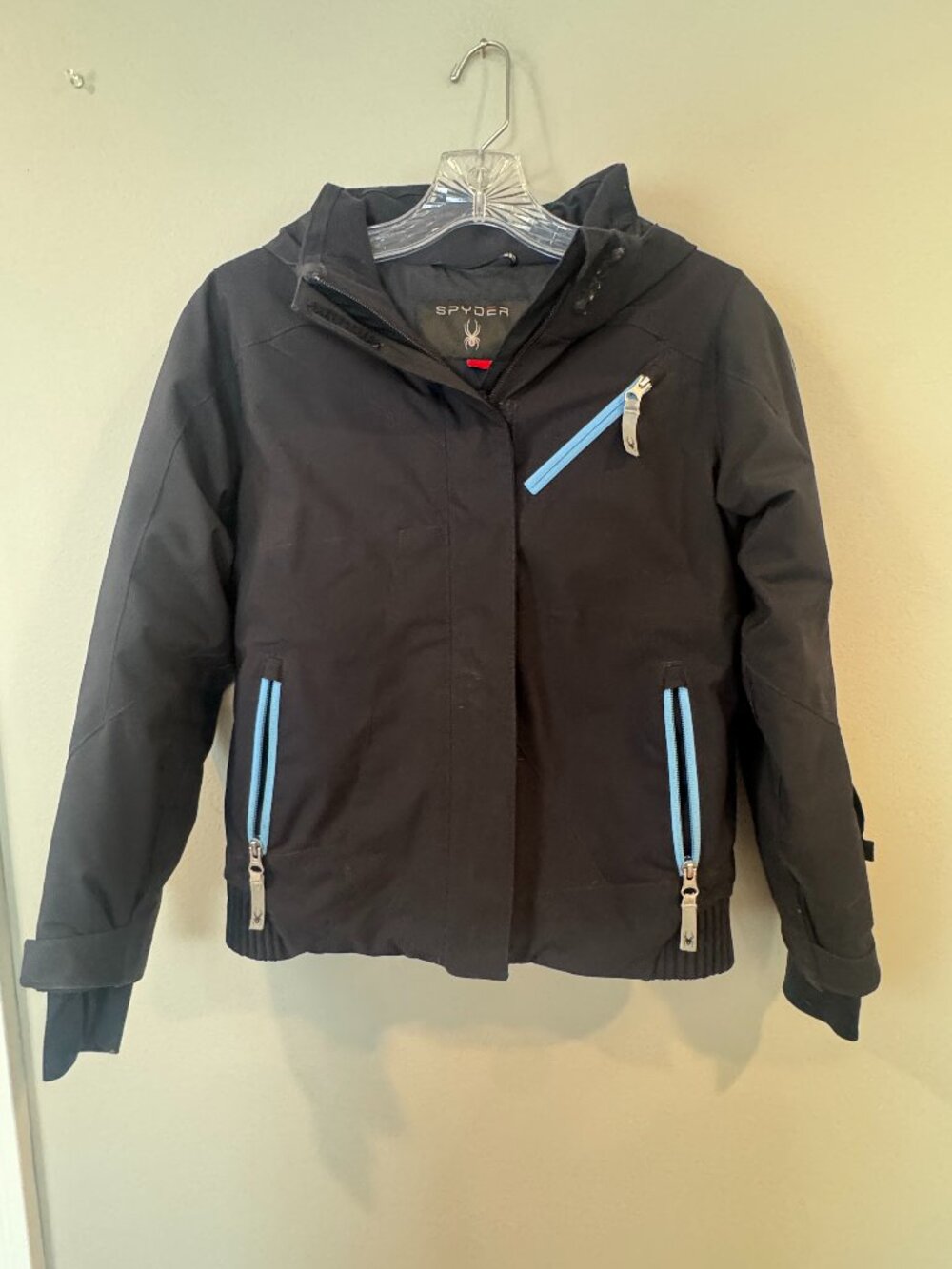 Spyder Ski Jacket Girls Size 12 Black Removable Hood Insulated Warm